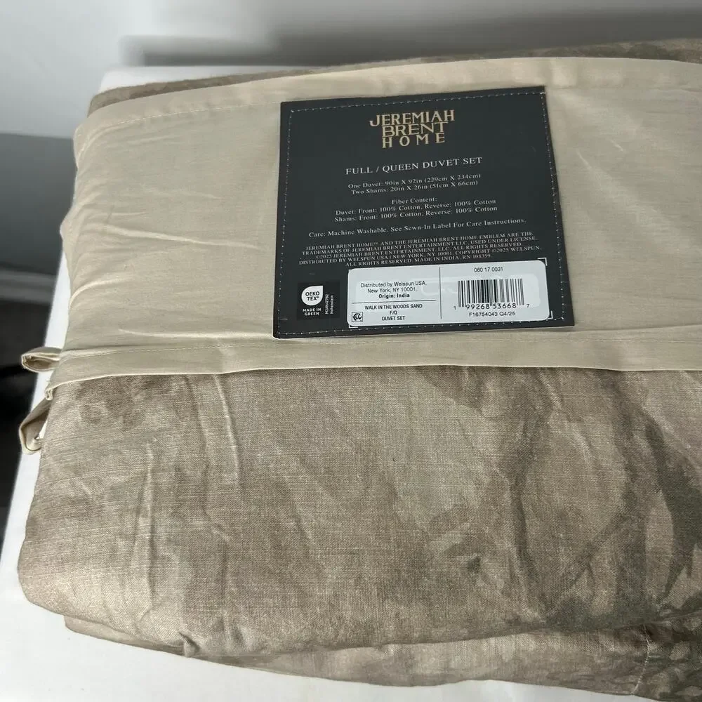 Jeremiah Brent Home Full Queen Duvet Set Cotton Slub Percale Neutral Floral